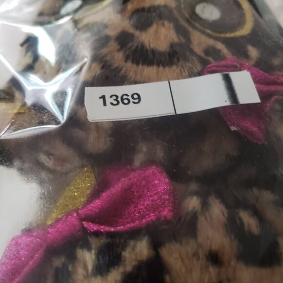 Kids Girls Furry Leopard Print Cat Slippers Pink Lining Size M 13 1 Bow Detail - Picture 5 of 5